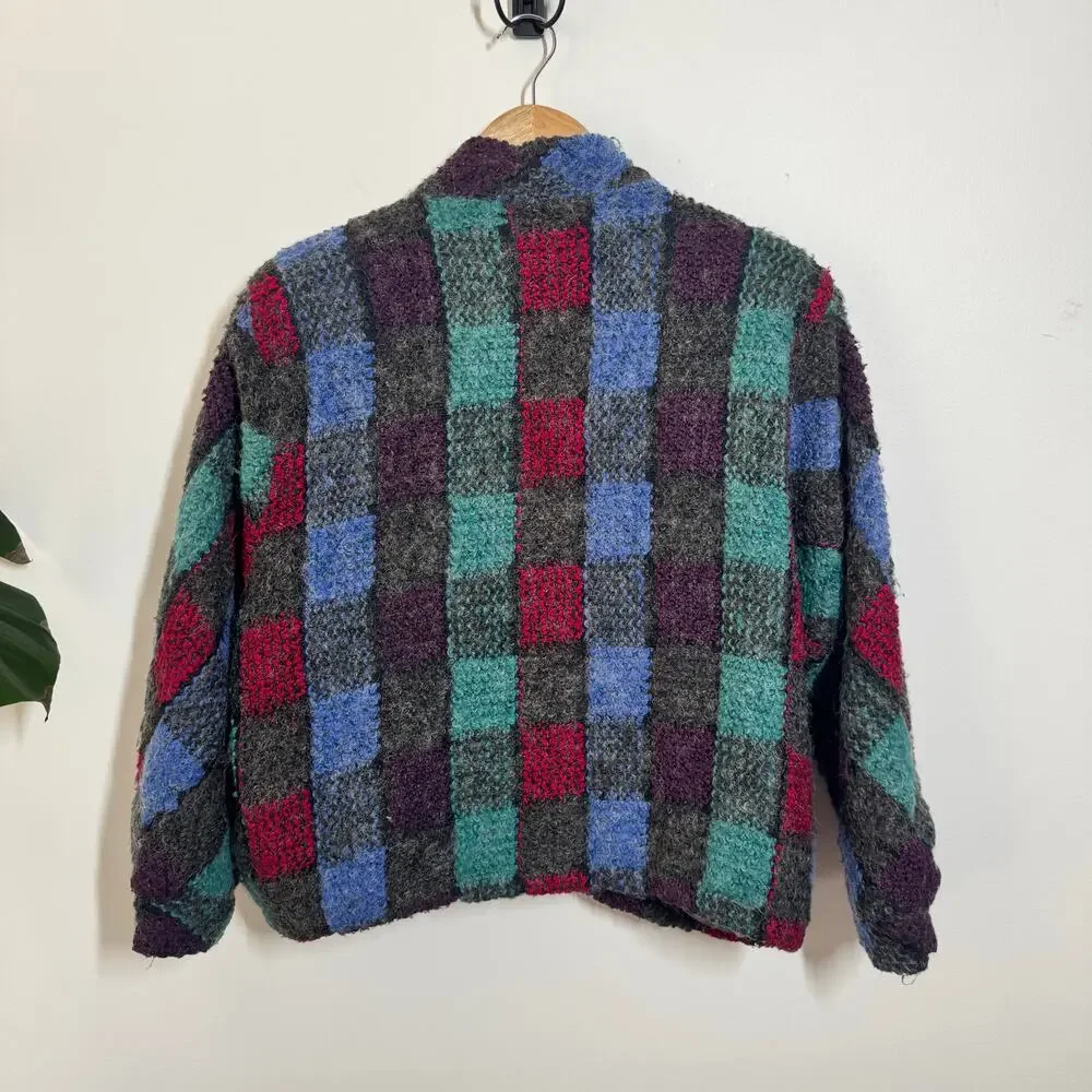 Doncaster woven mohair‎ wool soft sweater jacket Women 10 Check Print Cabincore